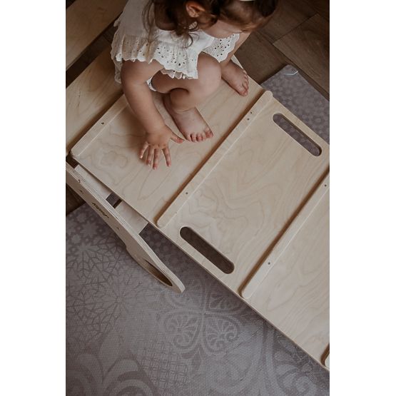 Drvena Montessori ljuljačka s toboganom/penjačkom stijenom L - prirodna