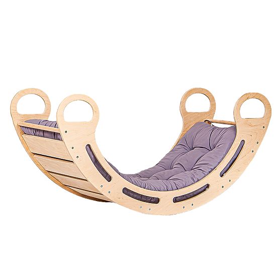 Drvena Montessori ljuljačka sa sivim jastukom - 85 cm