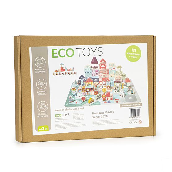 Drvene edukativne kocke grad podloga 121 komada ECOTOYS