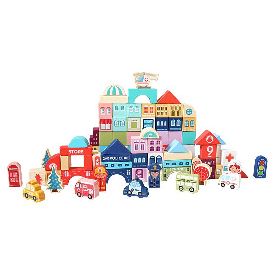 Drvene edukativne kocke grad podloga 121 komada ECOTOYS
