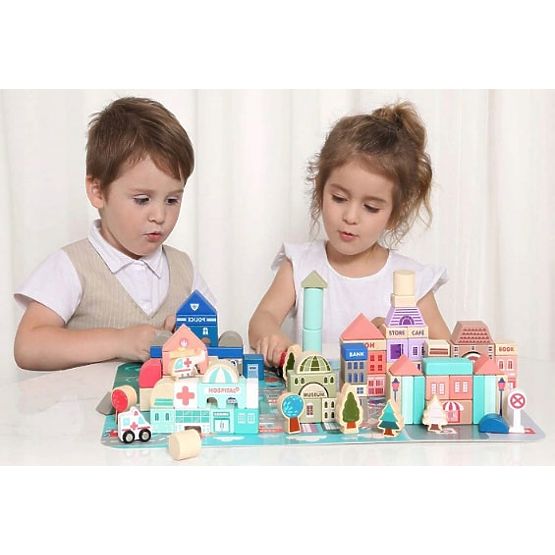 Drvene edukativne kocke grad s podlogom 115 kom ECOTOYS