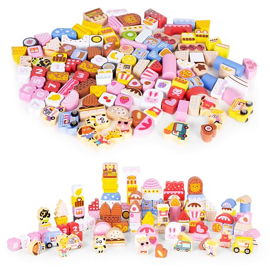 Drvene edukativne kocke set - Slatki grad 116 kom ECOTOYS