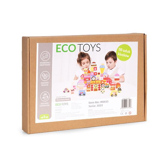 Drvene edukativne kocke set - Slatki grad 116 kom ECOTOYS