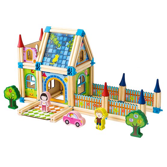 Drvene konstrukcijske kocke za izgradnju kućice 6u1 ECOTOYS