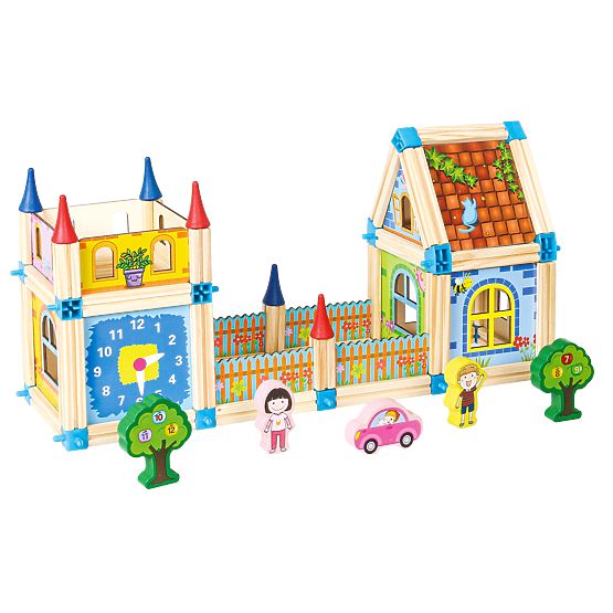 Drvene konstrukcijske kocke za izgradnju kućice 6u1 ECOTOYS