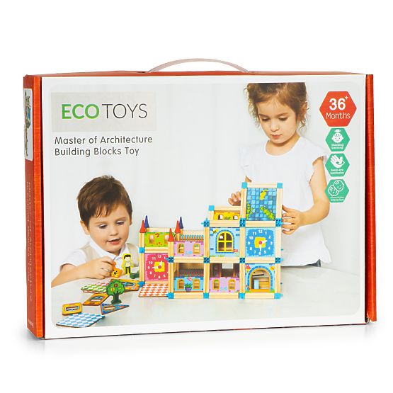 Drvene konstrukcijske kocke za izgradnju kućice 6u1 ECOTOYS