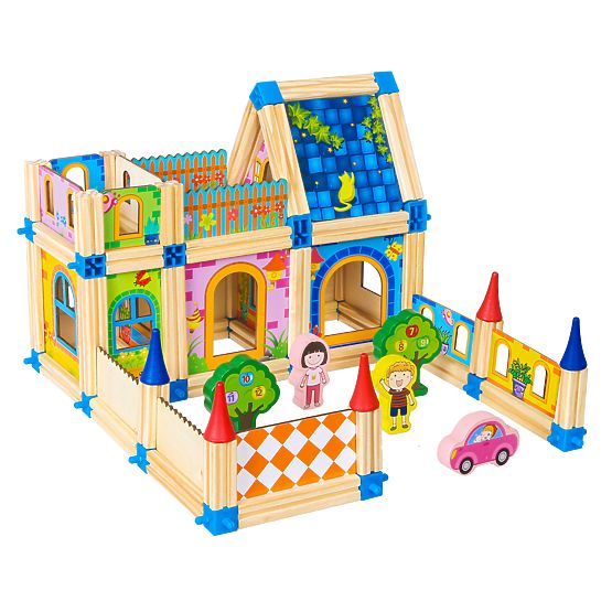 Drvene konstrukcijske kocke za izgradnju kućice 6u1 ECOTOYS
