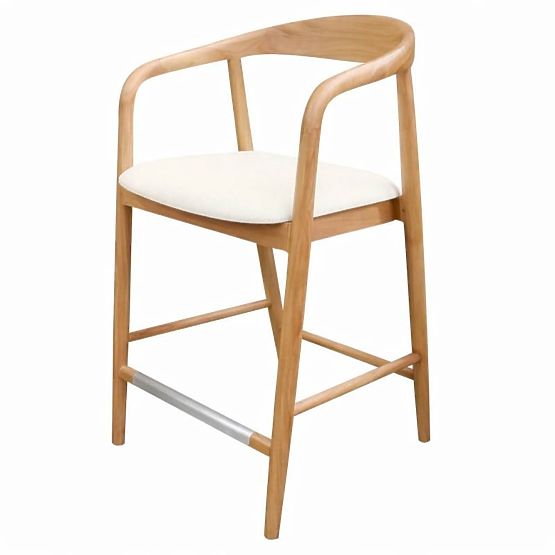 Drveni barski stolac Ludvika 2.0, zaobljen, prirodni/krem
