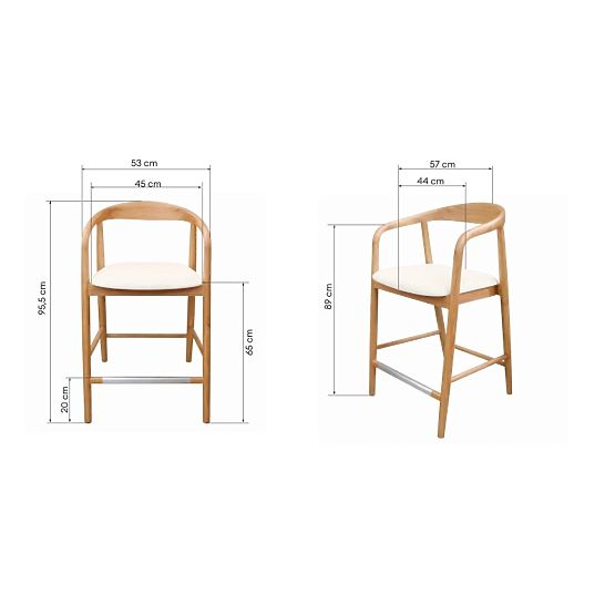 Drveni barski stolac Ludvika 2.0, zaobljen, prirodni/krem
