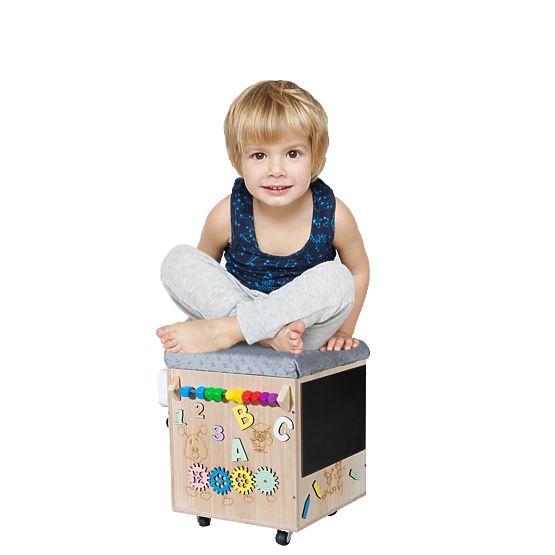 Drveni Montessori Activity tabure - prirodni / sivi