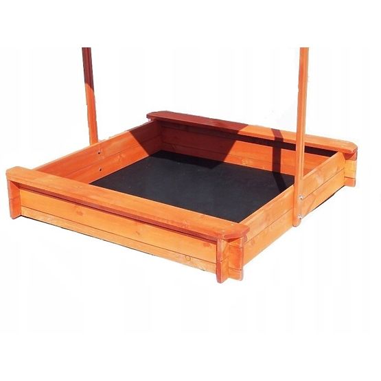 Drveno pješčaniko s klupama i krovom 120 x 120 - žuto