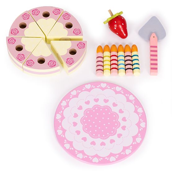 Drveni set torte na čičak svijeće jagoda za djecu 15 elemenata ECOTOYS
