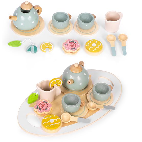 Drveni set za čaj s čajnikom i šalicama 14 komada ECOTOYS