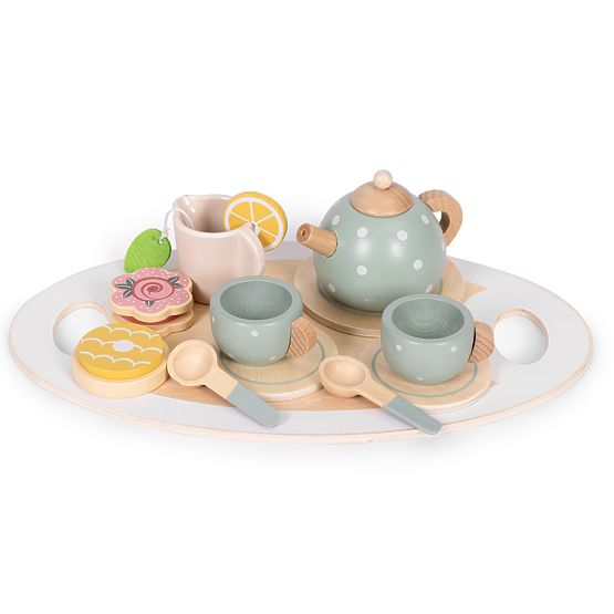 Drveni set za čaj s čajnikom i šalicama 14 komada ECOTOYS