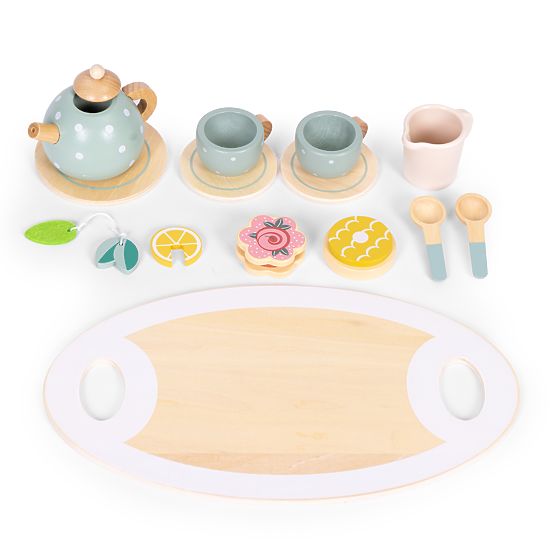 Drveni set za čaj s čajnikom i šalicama 14 komada ECOTOYS