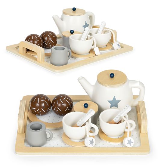 Drveni set za čaj s čajnikom i šalicama, 17 elemenata ECOTOYS