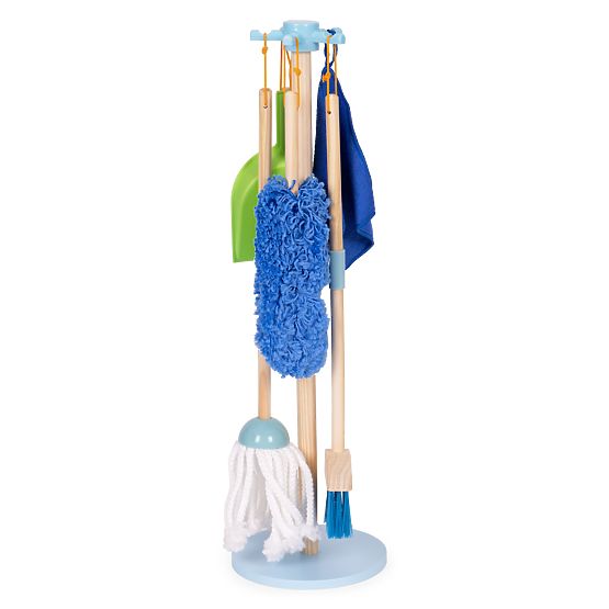 Drveni set za čišćenje za djecu mop metla s lopaticom 7 elemenata ECOTOYS