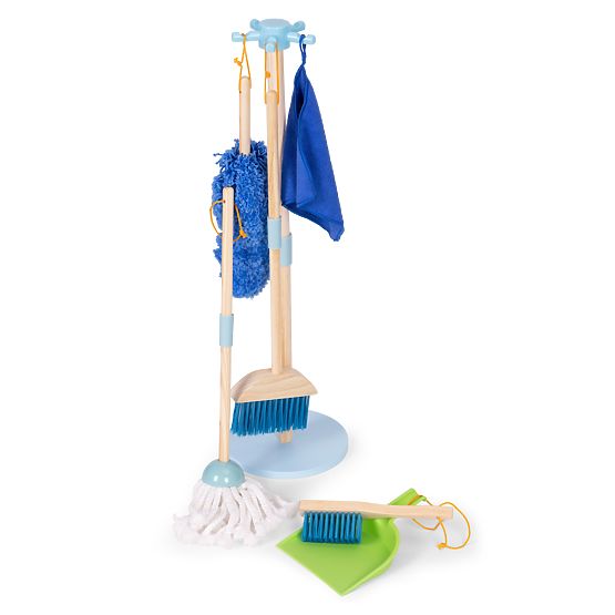 Drveni set za čišćenje za djecu mop metla s lopaticom 7 elemenata ECOTOYS