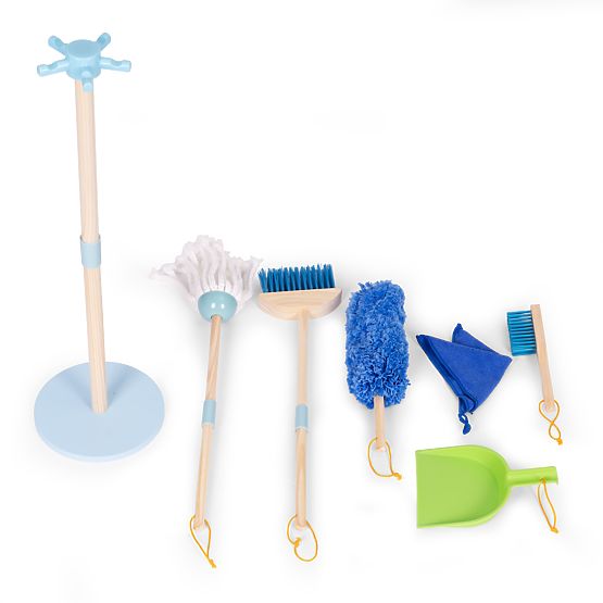 Drveni set za čišćenje za djecu mop metla s lopaticom 7 elemenata ECOTOYS