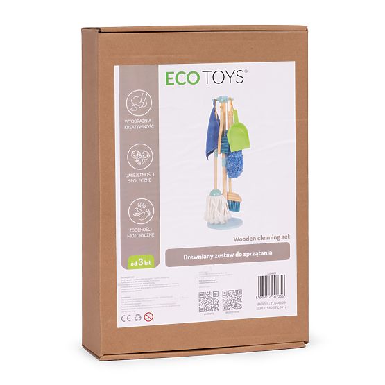 Drveni set za čišćenje za djecu mop metla s lopaticom 7 elemenata ECOTOYS