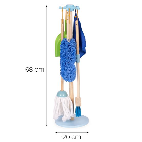 Drveni set za čišćenje za djecu mop metla s lopaticom 7 elemenata ECOTOYS