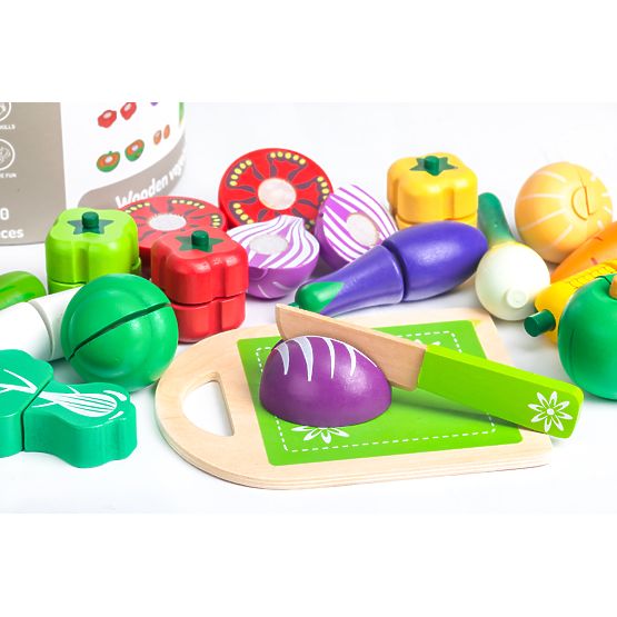 Drveno povrće za rezanje za djecu 20 komada ECOTOYS