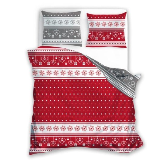 Crveno-siva Božićna posteljina 140x200cm + 70x90cm