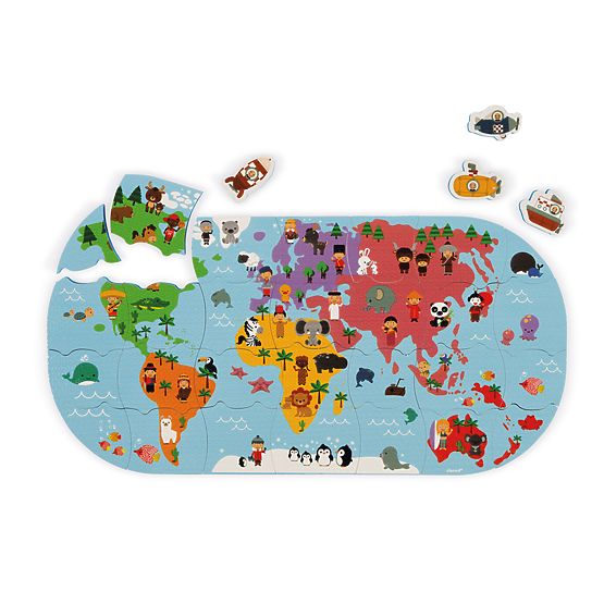 Janod Vodena igračka puzzle Karta svijeta 28 kom