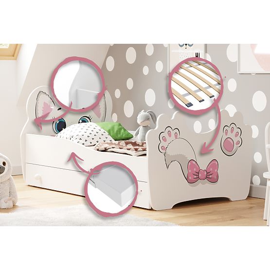 Jednokrevetni krevet Pink Cat 140x70 s ladicom
