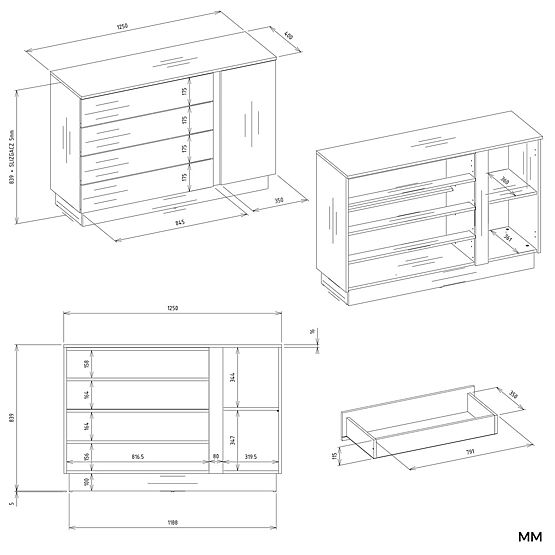 Komoda AMBER 1D4S Ormarić 1 Vrata 4 Ladice za Spavaću Sobu Dnevni Boravak KAŠMIR Bež