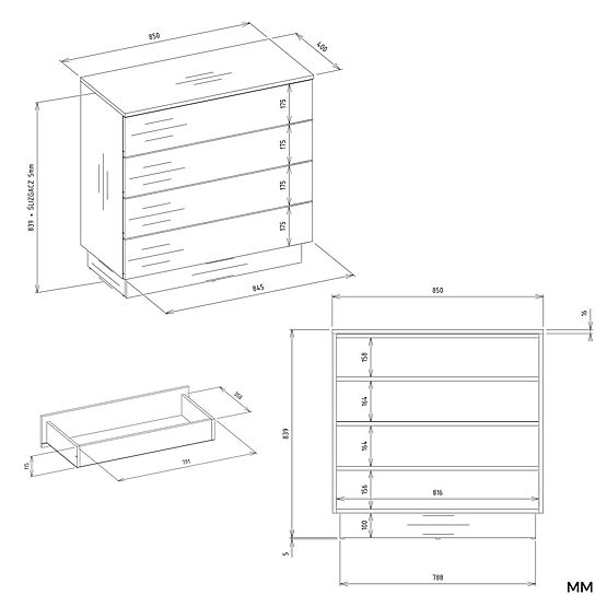 Komoda AMBER 4S Ormarić s 4 Ladice za Spavaću Sobu i Dnevni Boravak KAŠMIR Bež