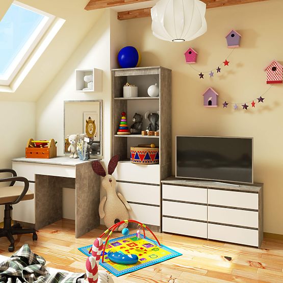 KOMODA CL100 6 LADICA BETON / BIJELA