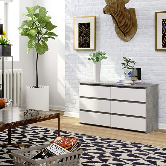 KOMODA CL100 6 LADICA BETON / BIJELA