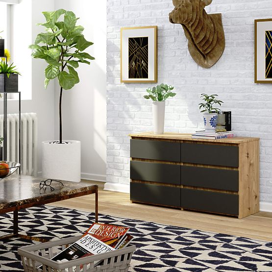 KOMODA CL100 6 LADICA PK HRAST ARTISAN / SIVA