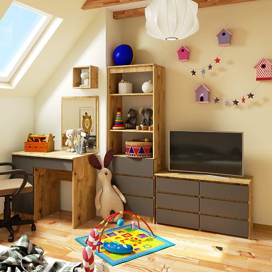 KOMODA CL100 6 LADICA PK HRAST ARTISAN / SIVA