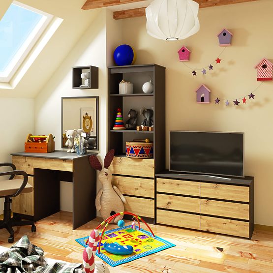 KOMODA CL100 6 LADICA SIVA / HRAST ARTISAN