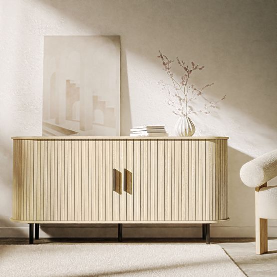 Komoda Gliss, zaobljena, lamele, svijetli hrast