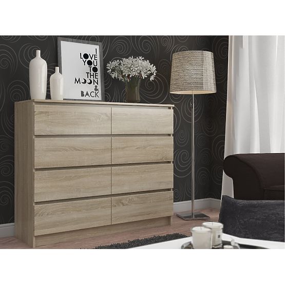 KOMODA K 120 cm 8 LADICA PK HRAST SONOMA