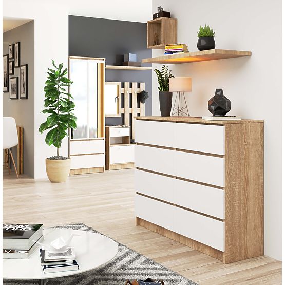 KOMODA K 120 cm 8 LADICA PK SONOMA / BIJELA