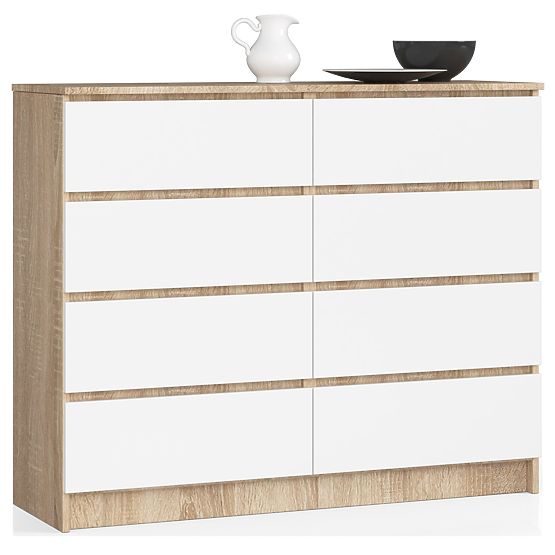 KOMODA K 120 cm 8 LADICA PK SONOMA / BIJELA