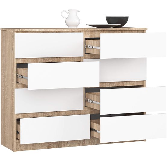 KOMODA K 120 cm 8 LADICA PK SONOMA / BIJELA