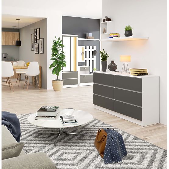 Komoda K 140 cm 6 ladica PK bijela-grafit siva