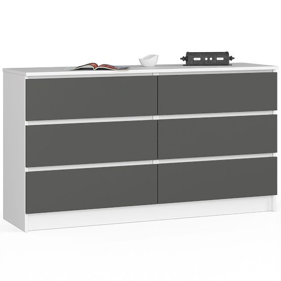 Komoda K 140 cm 6 ladica PK bijela-grafit siva
