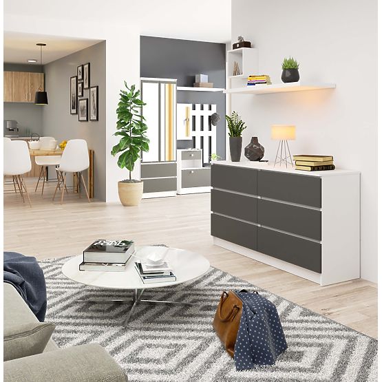 Komoda K 140 cm 6 ladica PK bijela-grafit siva