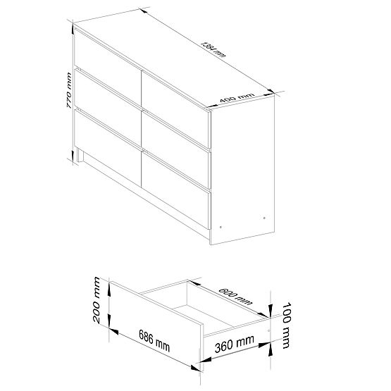KOMODA K 140 cm 6 LADICA PK BIJELA / SONOMA