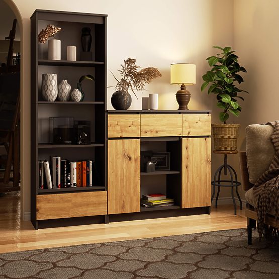 KOMODA K100 2D 3SZ 1P PK GRAFIT SIVA / DUB ARTISAN