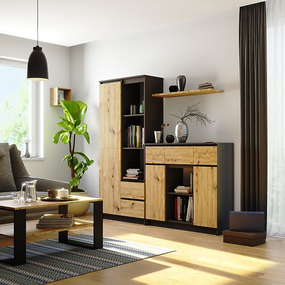 KOMODA K100 2D 3SZ 1P PK GRAFIT SIVA / DUB ARTISAN