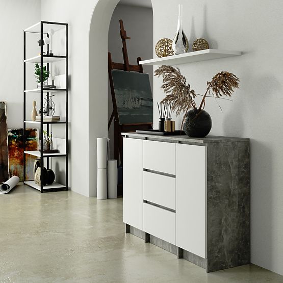 KOMODA K100 2D 3SZ PK BETON / BIJELA