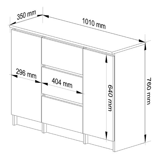 KOMODA K100 2D 3SZ PK BETON / BIJELA