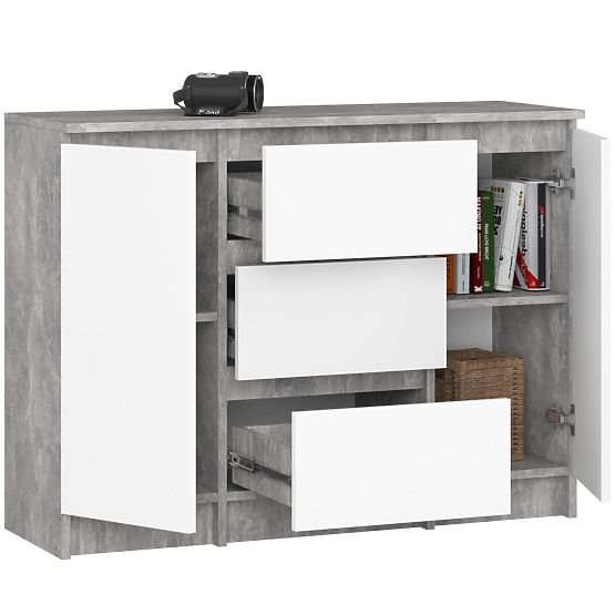 KOMODA K100 2D 3SZ PK BETON / BIJELA